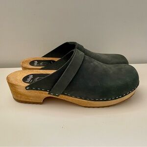 Vollsjö Swedish Wooden Clogs Grey Suede Upper Chunky Platform Size 45, US 11